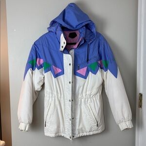 Vintage Killy France Women's Puffer Snow Jacket Geometric Pattern - Size 6